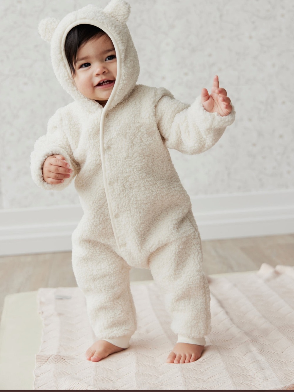 NWT Jamie Kay Cream Sherpa Hooded Baby One-Piece size 6-12 months